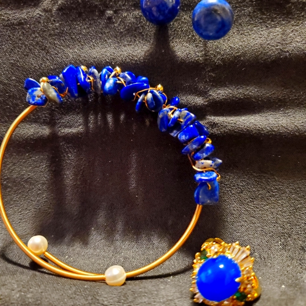 SODALITE BRACELET RING AND EARRINGS